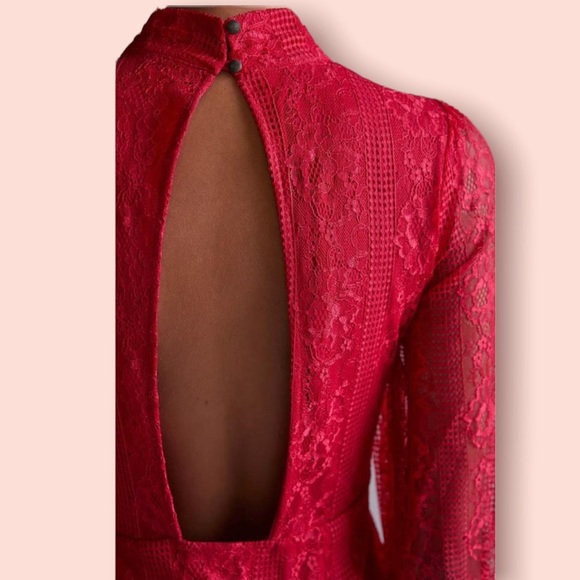 NWT! Anthropologie Maeve Dress Raspberry Open-Back Lace Size 4 - Picture 3 of 12